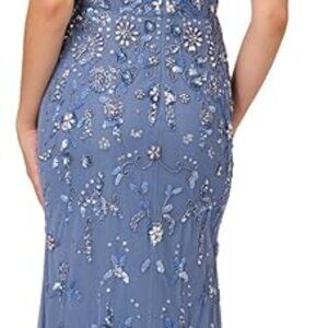 Adrianna Papell Women's Beaded Mesh Long Dress